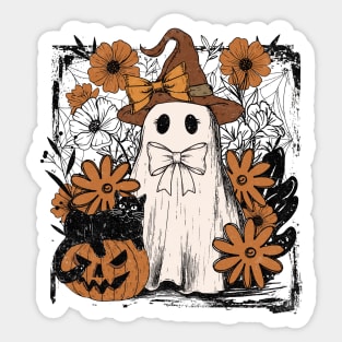 Cozy Coquette Ghost And Black Cat Design Sticker